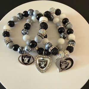 NFL Raiders Black and White Bracelet Set